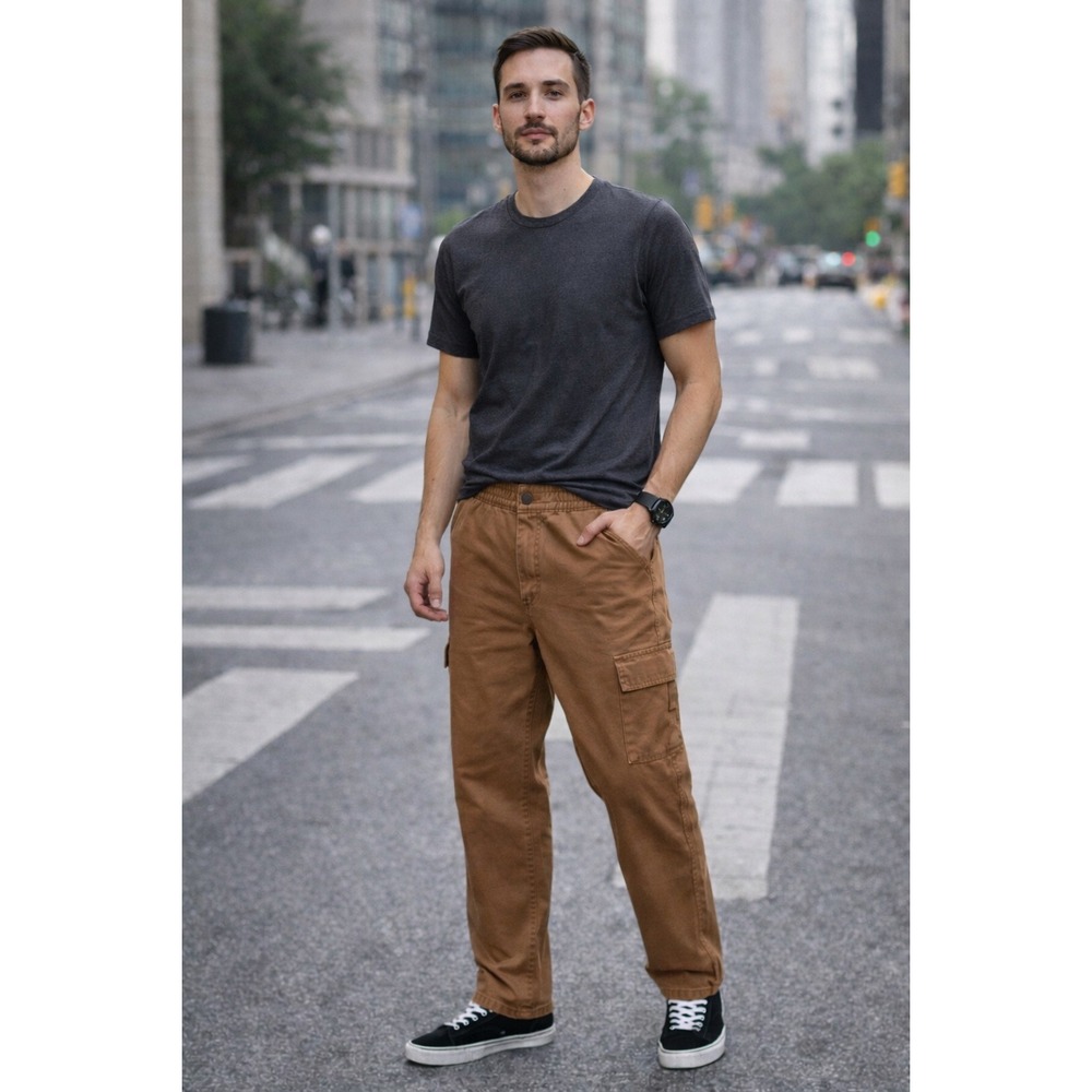 NWT RSQ Straight‎ Leg Wide Barrel Cargo Pants Brown Size L | 29" Inseam